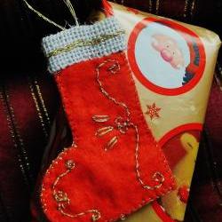 Hand Embroided Christmas Stocking Ornament - A Set of 4